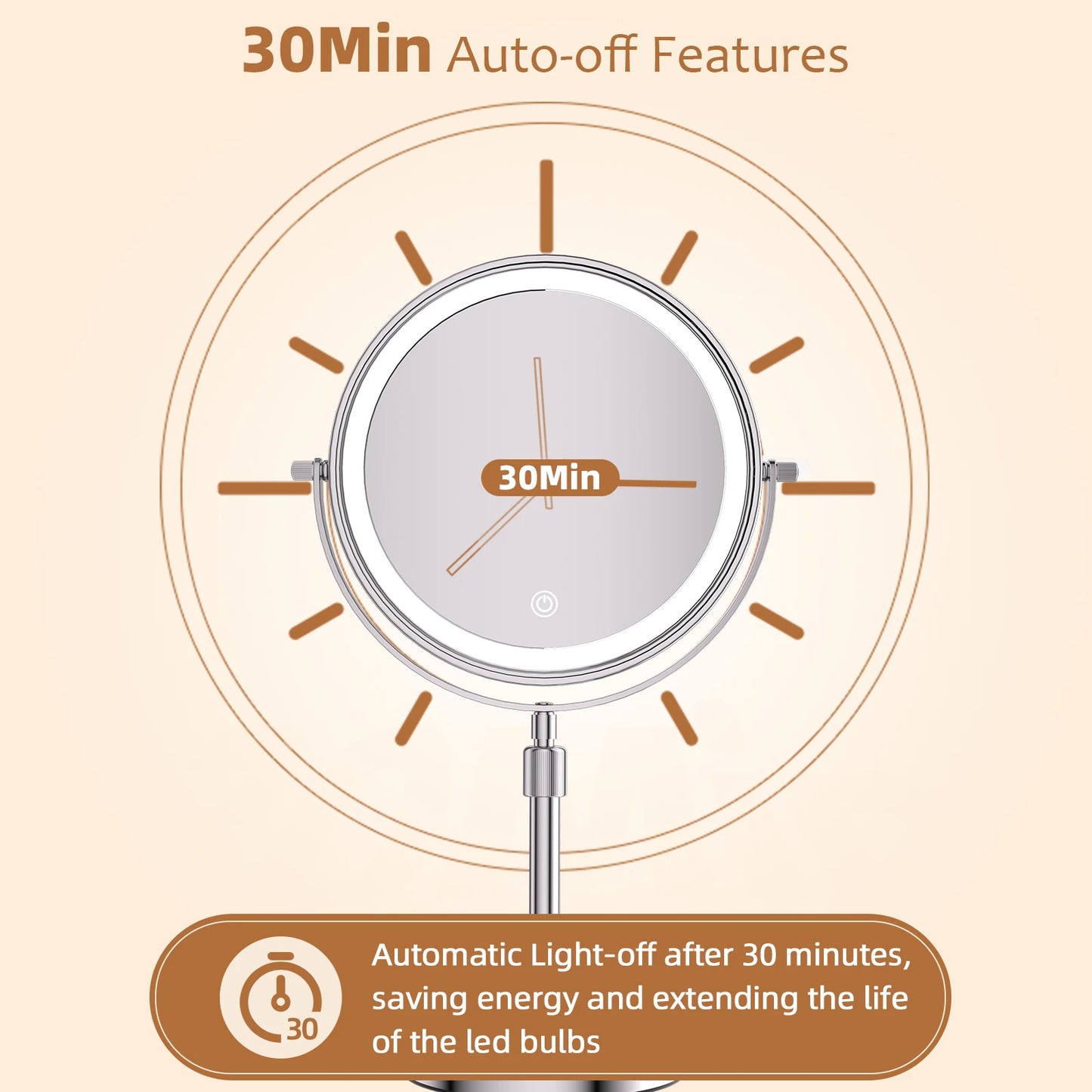 8 Inch Makeup Mirror with Light Lamp 10X Magnification 3 Color Lights,Adjustable Brightness Height Standing Cosmetic Mirror