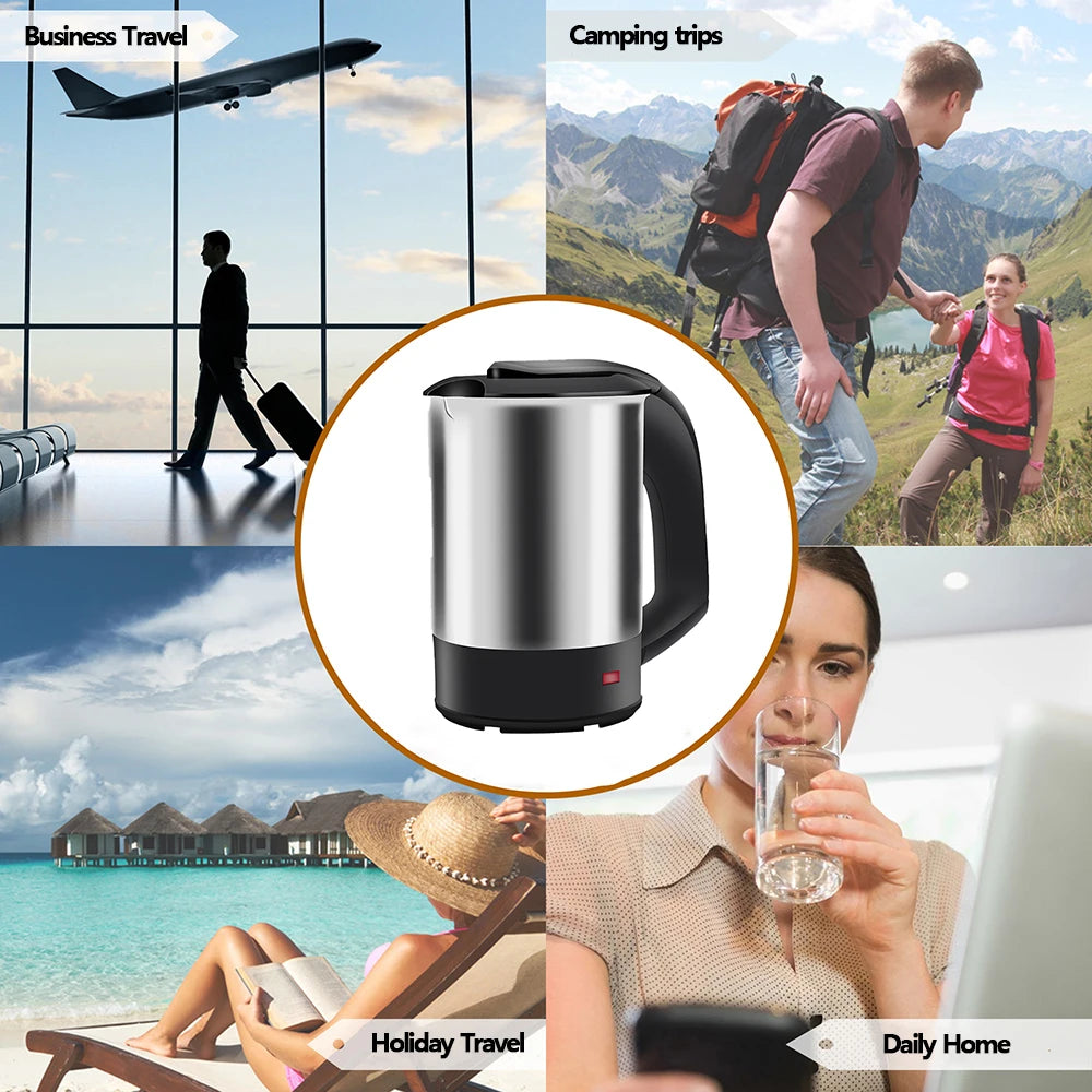 Mini Electric Kettle Tea Coffee Stainless Steel 1000W Portable Travel Water Boiler Pot 0.5L for Hotel Family Trip