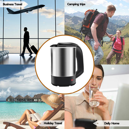 Mini Electric Kettle Tea Coffee Stainless Steel 1000W Portable Travel Water Boiler Pot 0.5L for Hotel Family Trip