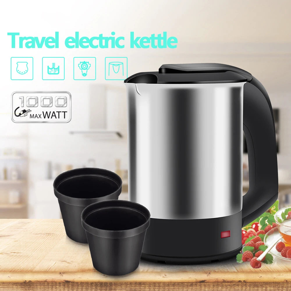 Mini Electric Kettle Tea Coffee Stainless Steel 1000W Portable Travel Water Boiler Pot 0.5L for Hotel Family Trip