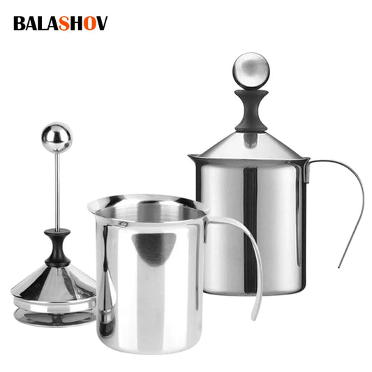 Milk Frothers Stainless Double Mesh Milk Creamer Milk Foam for Coffee Milk Egg Beater Kitchen Tool Coffee Mixer Frother 400ML