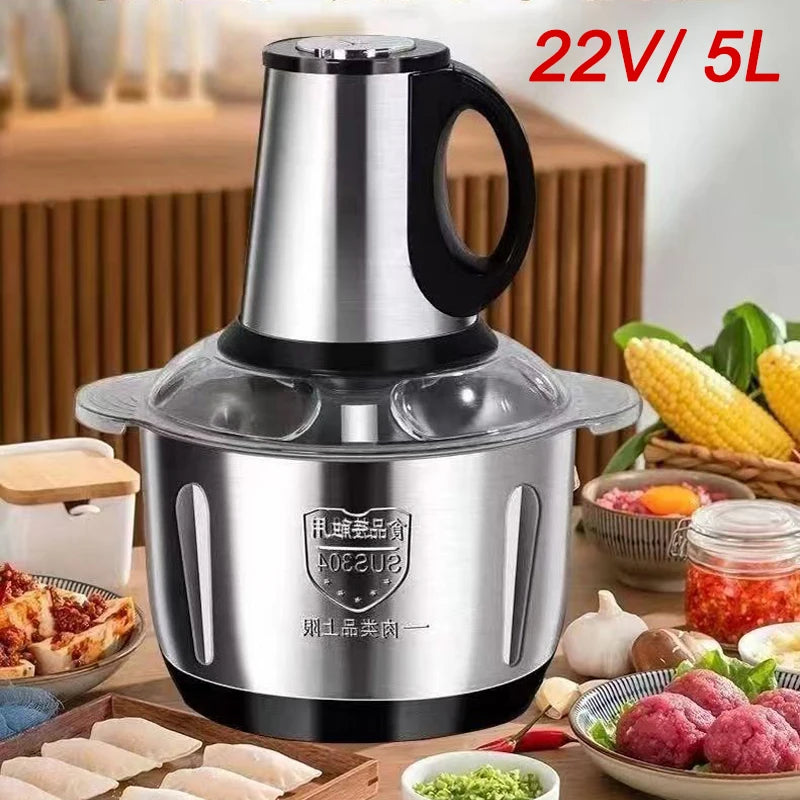 5L Meat Grinder Electric Stainless Steel Automatic Large Capacity High-Power Cutting Household Food Processor Chopper