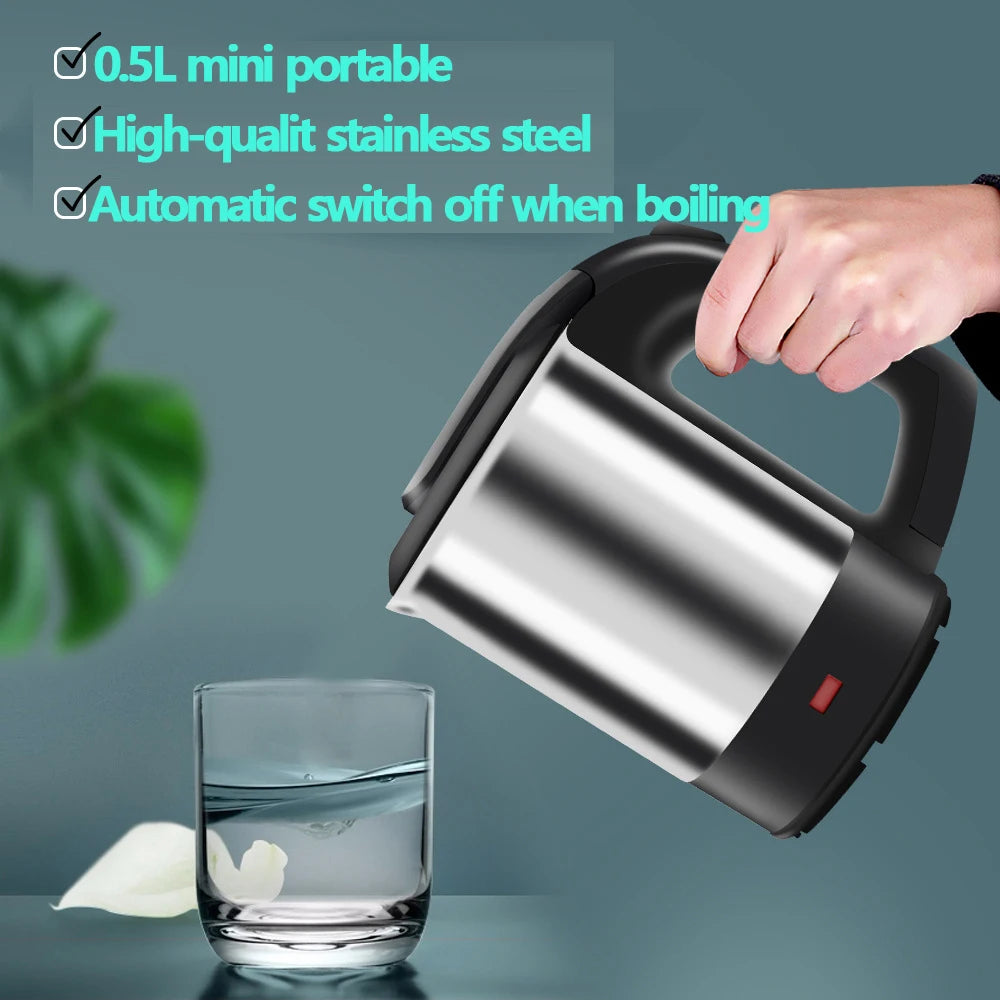 Mini Electric Kettle Tea Coffee Stainless Steel 1000W Portable Travel Water Boiler Pot 0.5L for Hotel Family Trip