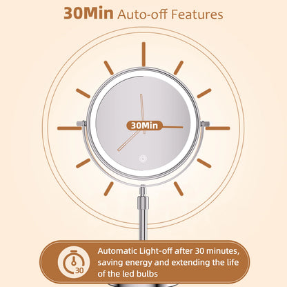 8 Inch Makeup Mirror with Light Lamp 10X Magnification 3 Color Lights,Adjustable Brightness Height Standing Cosmetic Mirror