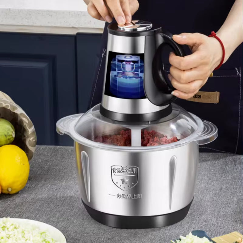 5L Meat Grinder Electric Stainless Steel Automatic Large Capacity High-Power Cutting Household Food Processor Chopper