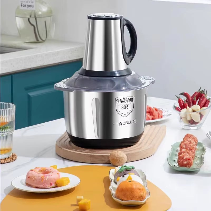 5L Meat Grinder Electric Stainless Steel Automatic Large Capacity High-Power Cutting Household Food Processor Chopper